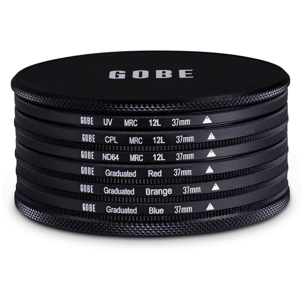 Gobe 37mm The Basics 1Peak UV, Circular Polarizer, ND64, Graduated Red, Graduated Orange, and Graduated Blue 6-Piece Filter Kit