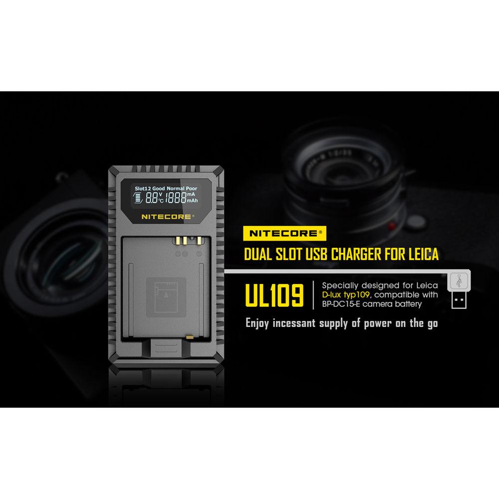 Nitecore UL109 Dual-Slot USB Charger for Leica BP-DC15-E Battery