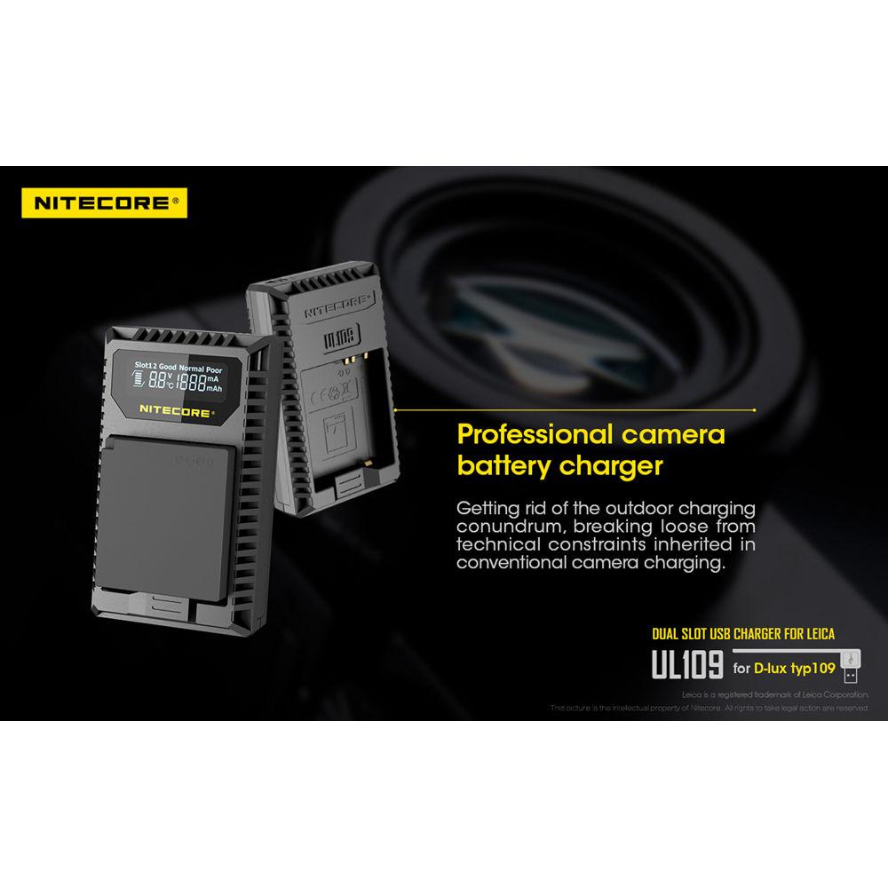 Nitecore UL109 Dual-Slot USB Charger for Leica BP-DC15-E Battery
