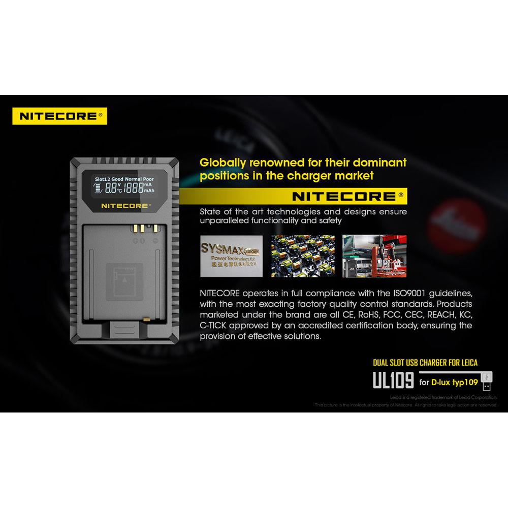 Nitecore UL109 Dual-Slot USB Charger for Leica BP-DC15-E Battery