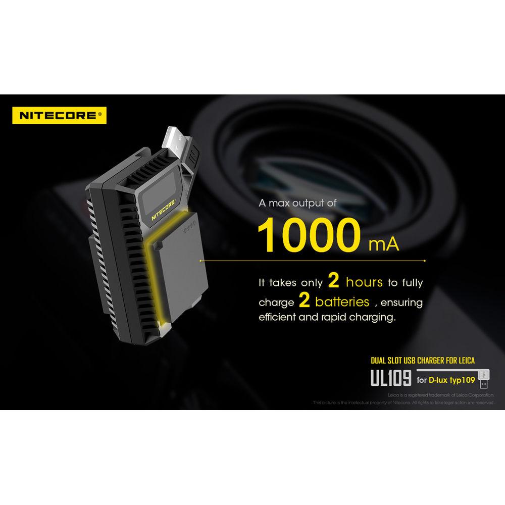 Nitecore UL109 Dual-Slot USB Charger for Leica BP-DC15-E Battery
