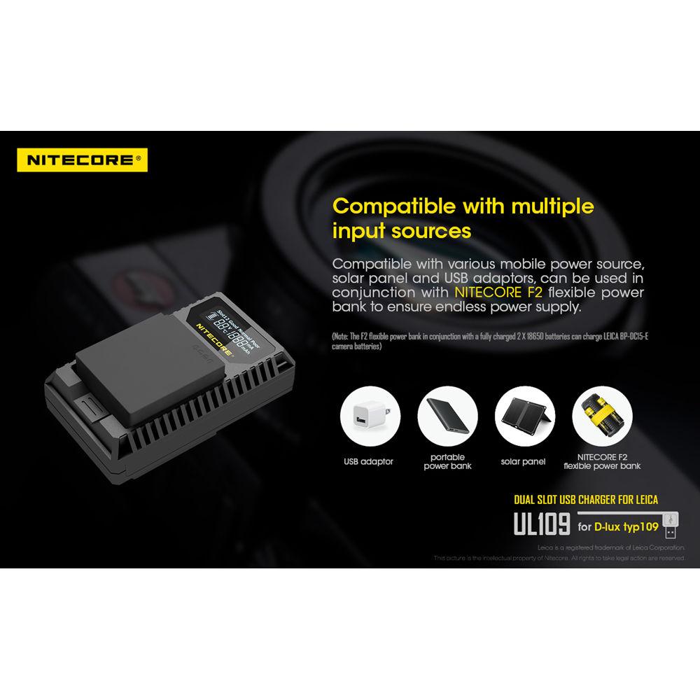 Nitecore UL109 Dual-Slot USB Charger for Leica BP-DC15-E Battery