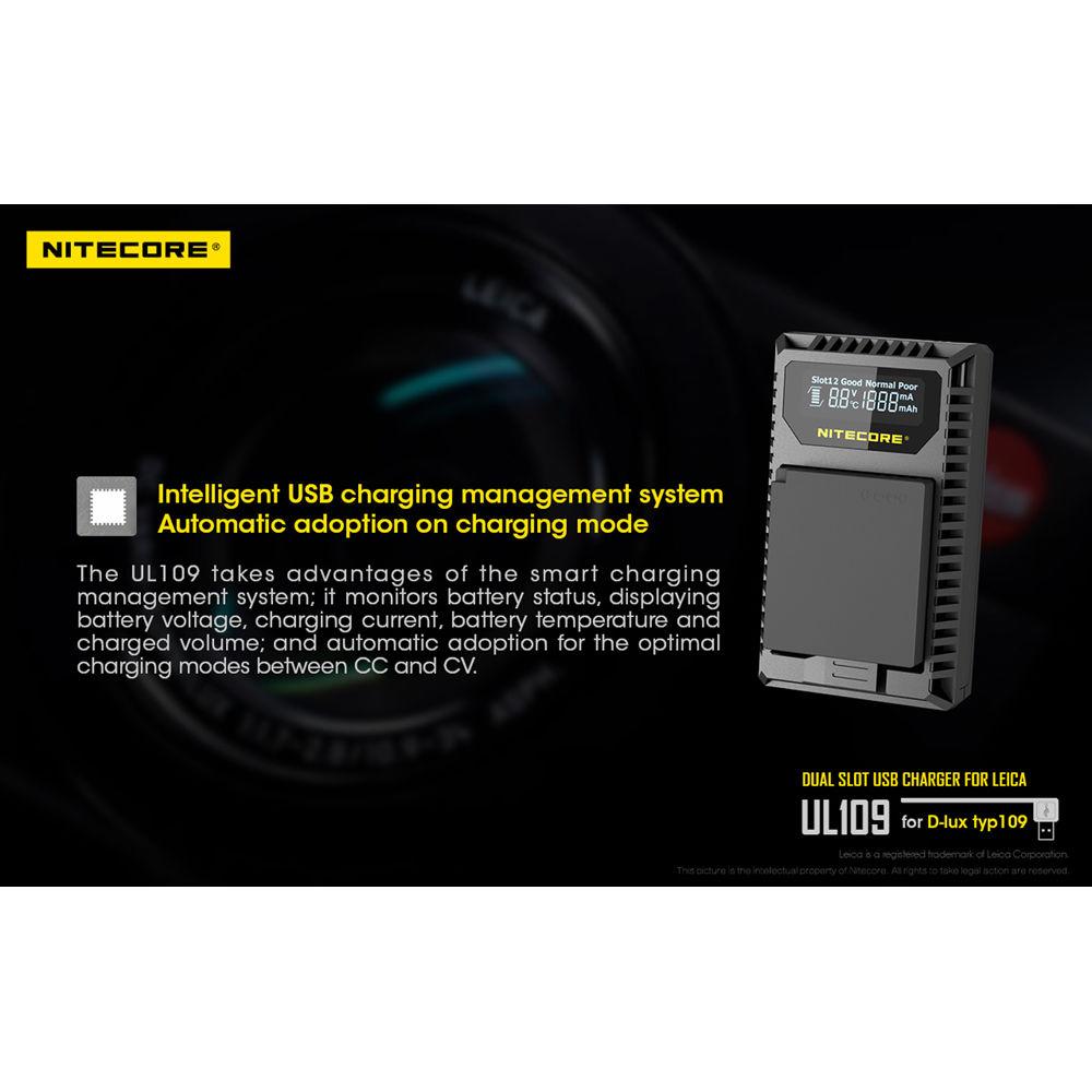 Nitecore UL109 Dual-Slot USB Charger for Leica BP-DC15-E Battery