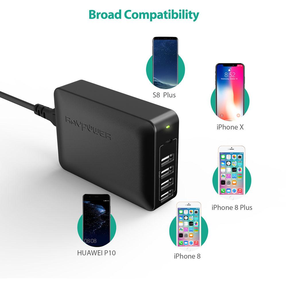 RAVPower 60W 5-Port USB Type-A Wall Charger with USB Type-C PD