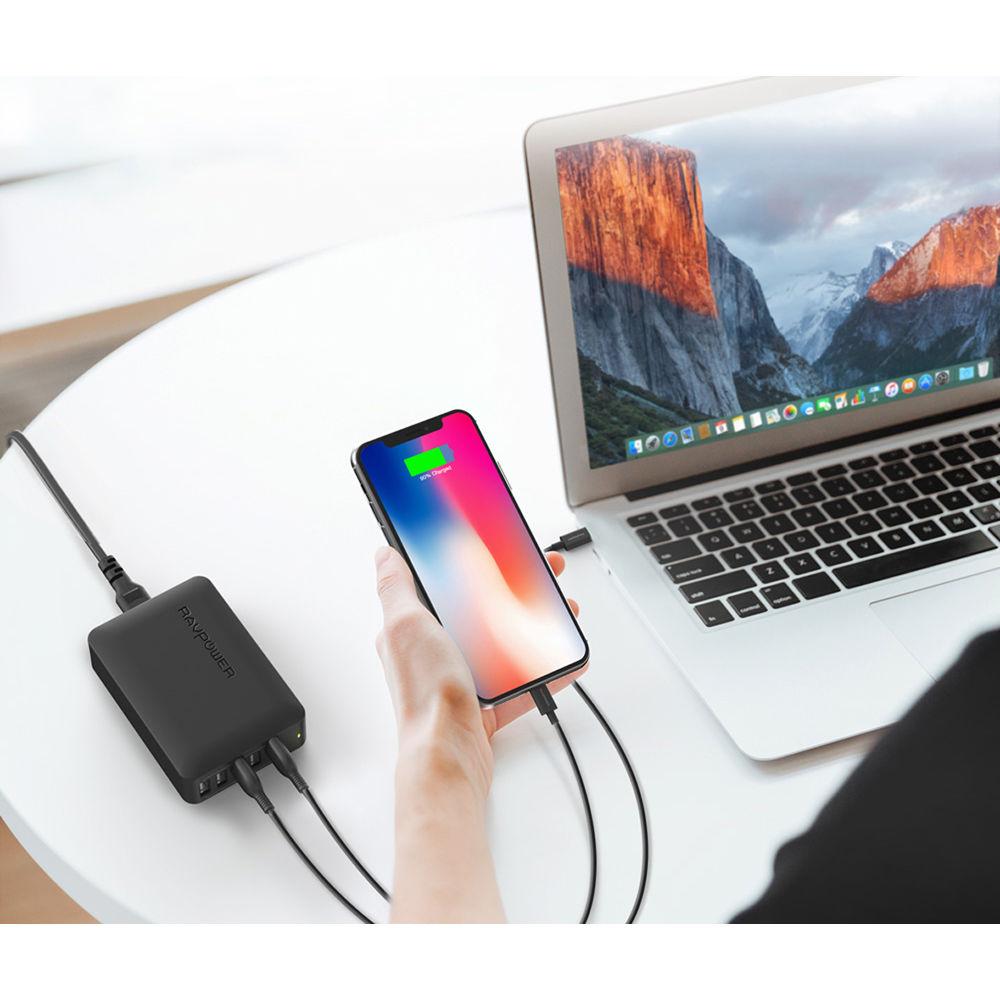 RAVPower 60W 5-Port USB Type-A Wall Charger with USB Type-C PD