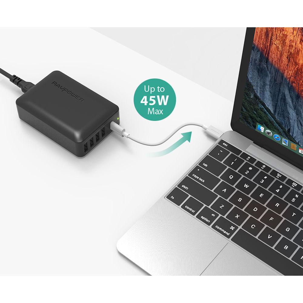 RAVPower 60W 5-Port USB Type-A Wall Charger with USB Type-C PD