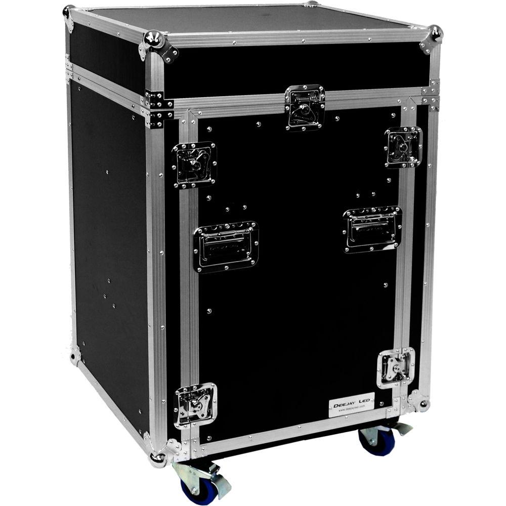 DeeJay LED 11 RU Slant Mixer Rack 16 RU Vertical Rack System Combo Case with Caster Board and Two Tables