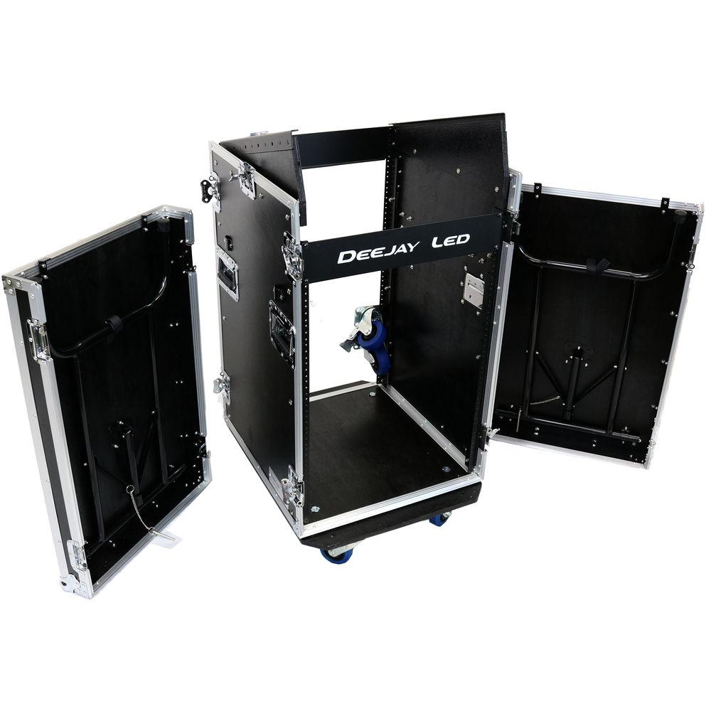 DeeJay LED 11 RU Slant Mixer Rack 16 RU Vertical Rack System Combo Case with Caster Board and Two Tables