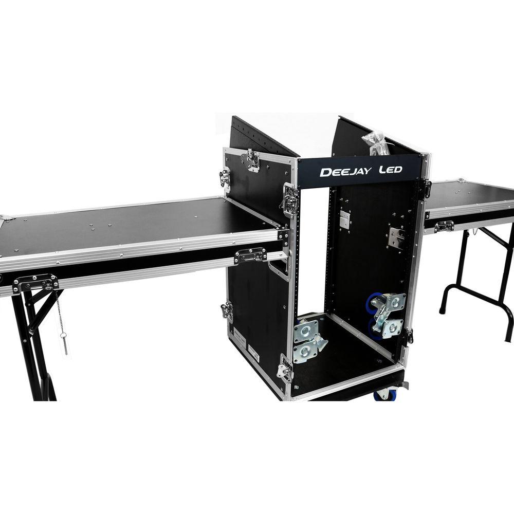 DeeJay LED 11 RU Slant Mixer Rack 16 RU Vertical Rack System Combo Case with Caster Board and Two Tables