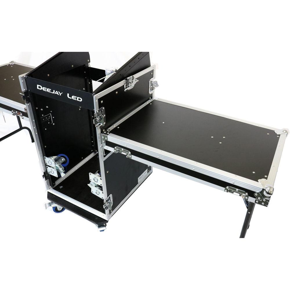 DeeJay LED 11 RU Slant Mixer Rack 16 RU Vertical Rack System Combo Case with Caster Board and Two Tables