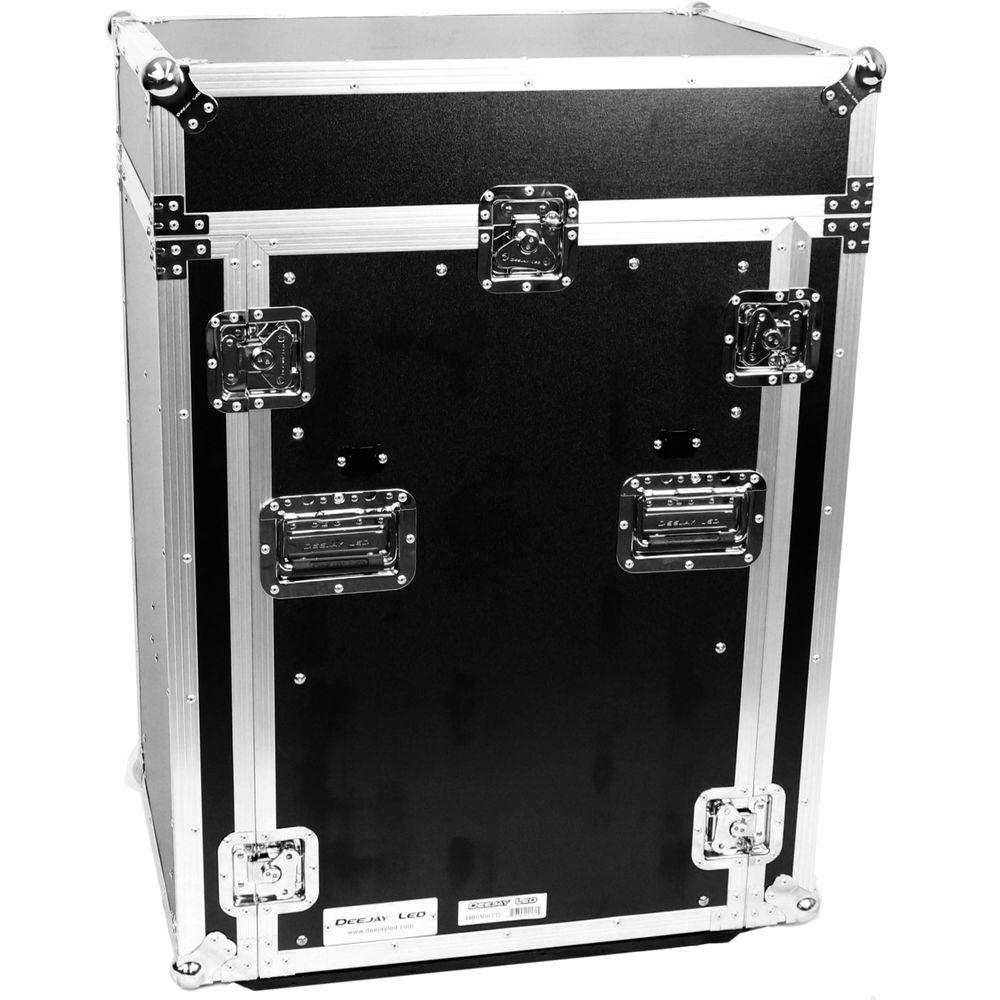 DeeJay LED 11 RU Slant Mixer Rack 16 RU Vertical Rack System Combo Case with Caster Board and Two Tables