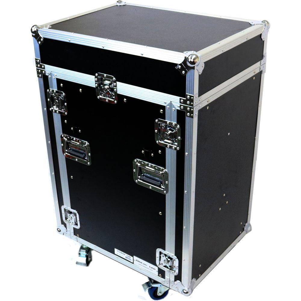 DeeJay LED 11 RU Slant Mixer Rack 16 RU Vertical Rack System Combo Case with Caster Board, Two Tables, and 17" Laptop Shelf