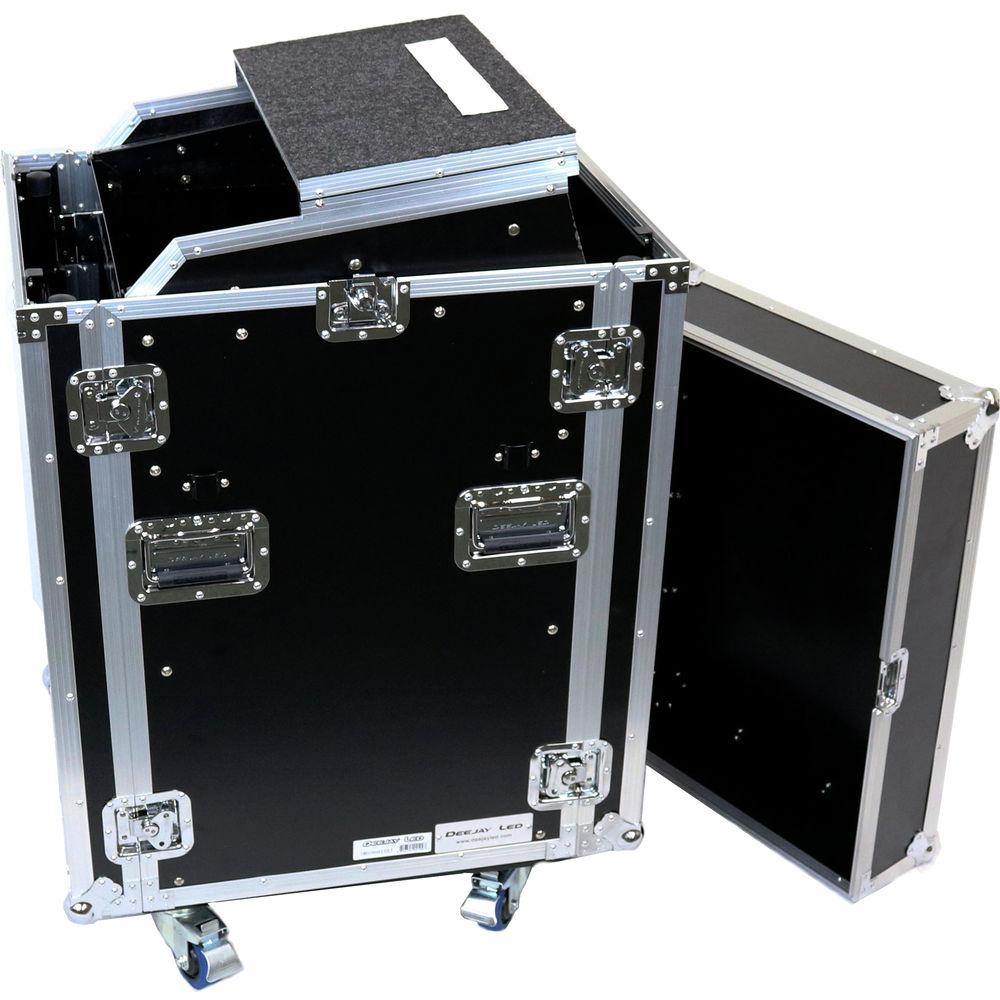 DeeJay LED 11 RU Slant Mixer Rack 16 RU Vertical Rack System Combo Case with Caster Board, Two Tables, and 17" Laptop Shelf