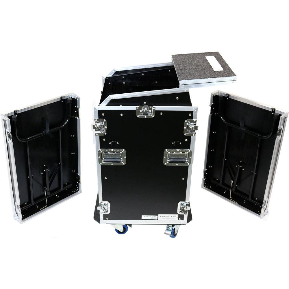 DeeJay LED 11 RU Slant Mixer Rack 16 RU Vertical Rack System Combo Case with Caster Board, Two Tables, and 17" Laptop Shelf