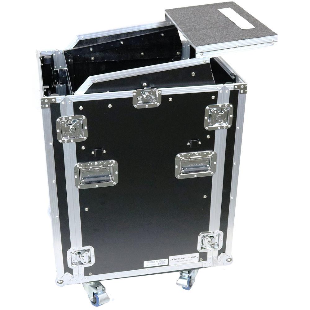 DeeJay LED 11 RU Slant Mixer Rack 16 RU Vertical Rack System Combo Case with Caster Board, Two Tables, and 17" Laptop Shelf