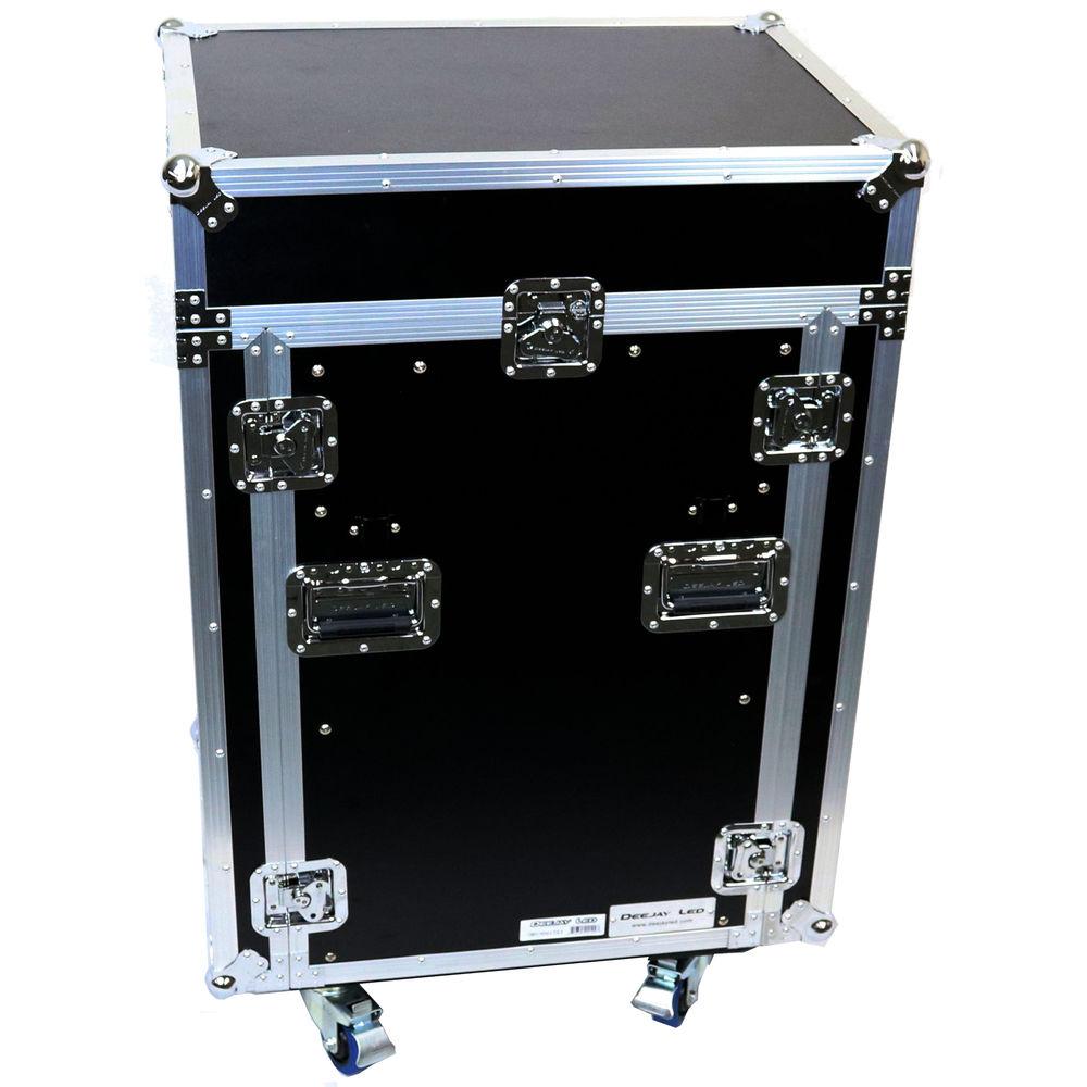 DeeJay LED 11 RU Slant Mixer Rack 16 RU Vertical Rack System Combo Case with Caster Board, Two Tables, and 17" Laptop Shelf