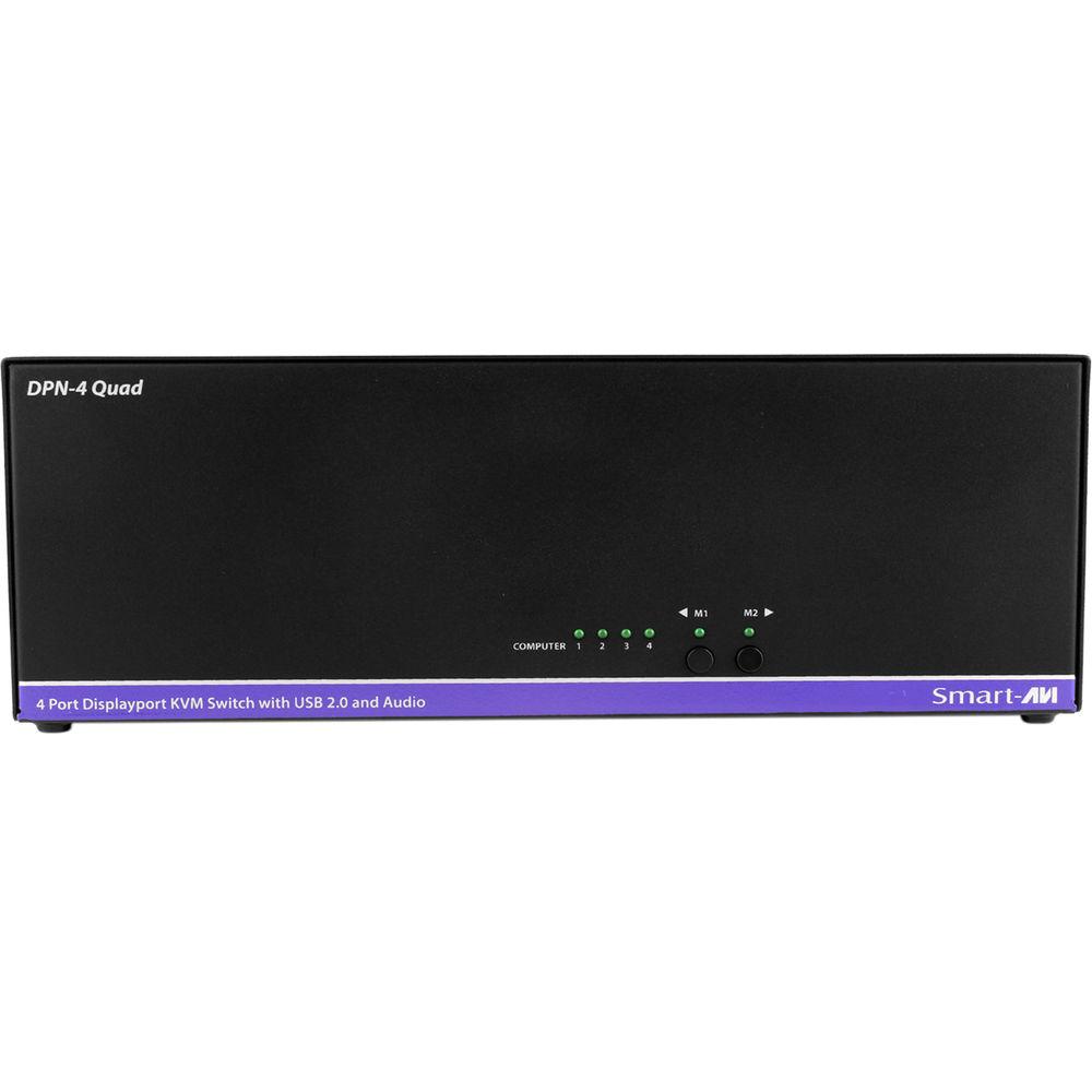 Smart-AVI 4-Port Quad-Head DisplayPort KVM Switch with USB 2.0 Hub and Audio