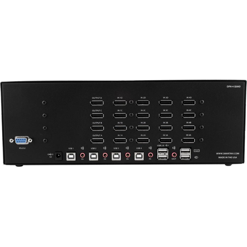 Smart-AVI 4-Port Quad-Head DisplayPort KVM Switch with USB 2.0 Hub and Audio