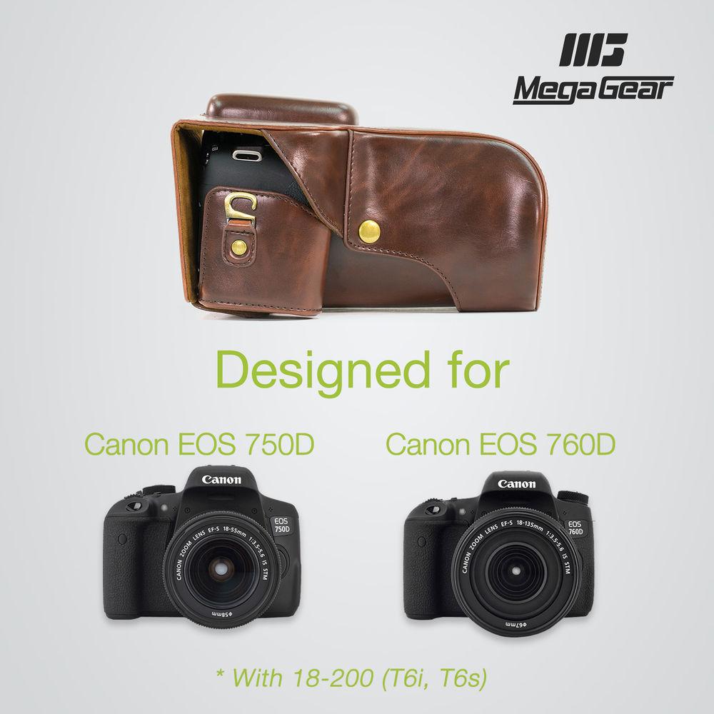 MegaGear Ever Ready PU Leather Camera Case with Strap for Canon EOS T6i, T6s, 800D