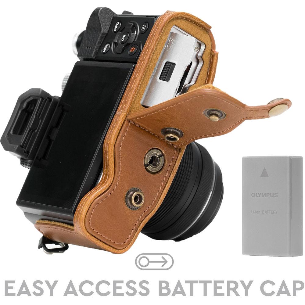 MegaGear MG637 Ever Ready Leather Case with Bottom Opening for Olympus OM-D E-M10 Mark II, 14-42mm