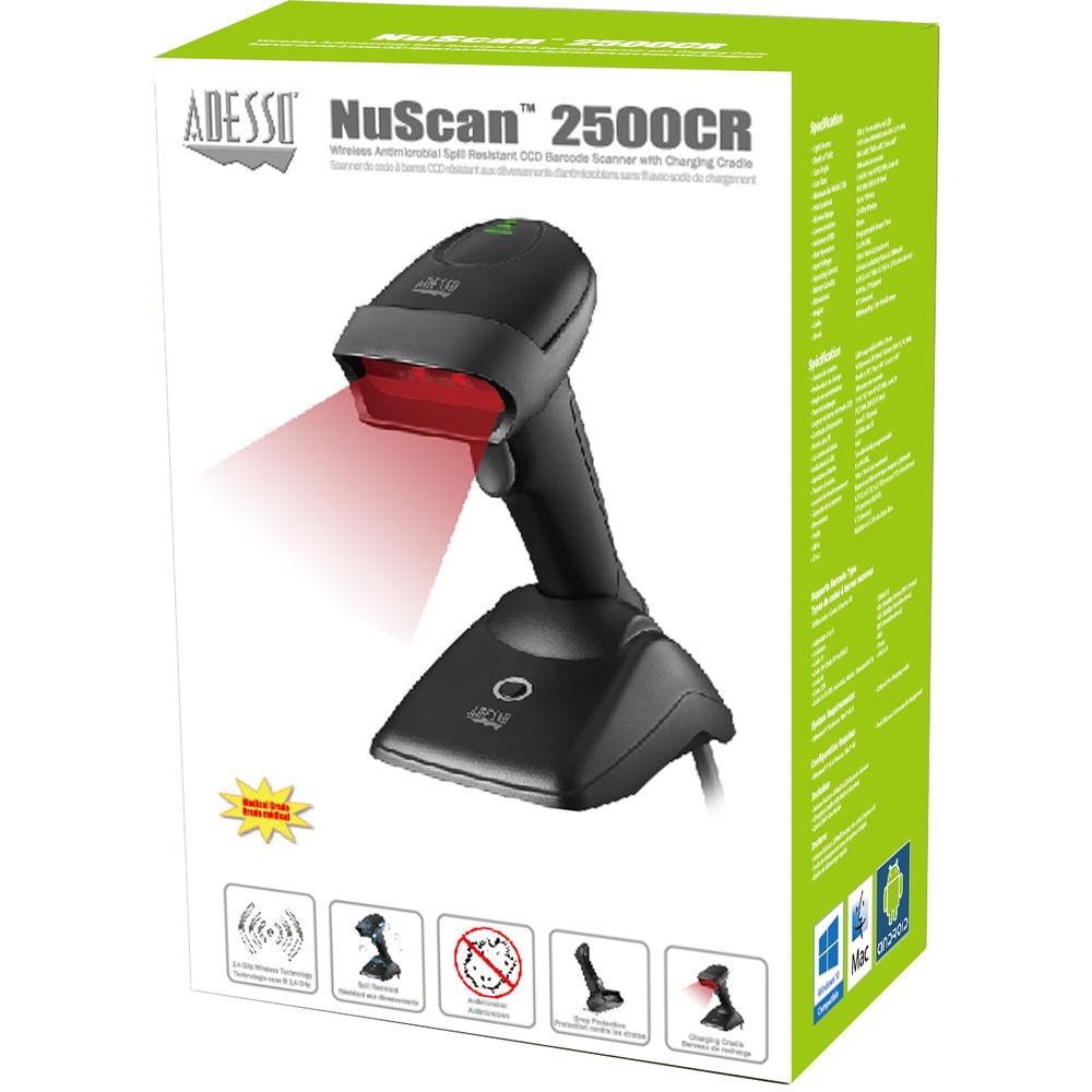 Adesso 2 4Ghz Wireless Long Range Handheld CCD Barcode Scanner with Charging Cradle