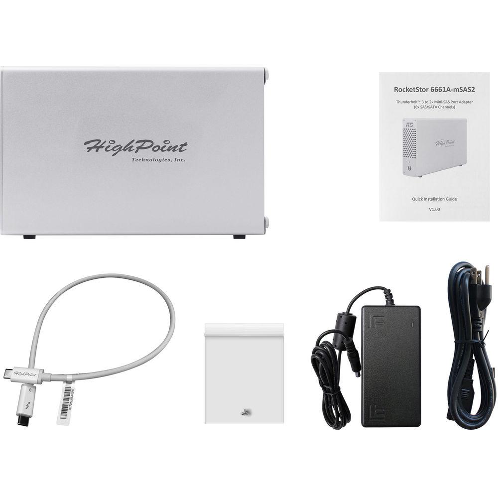 HighPoint RocketStor 6661A-mSAS2 Thunderbolt 3 to Mini-SAS Port Adapter