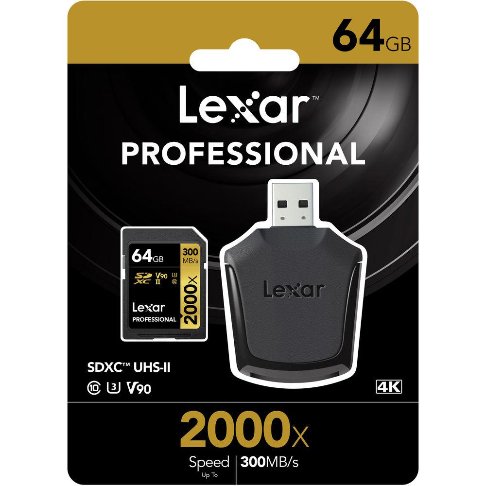 Lexar 64GB Professional 2000x UHS-II SDXC Memory Card with SD Card Reader