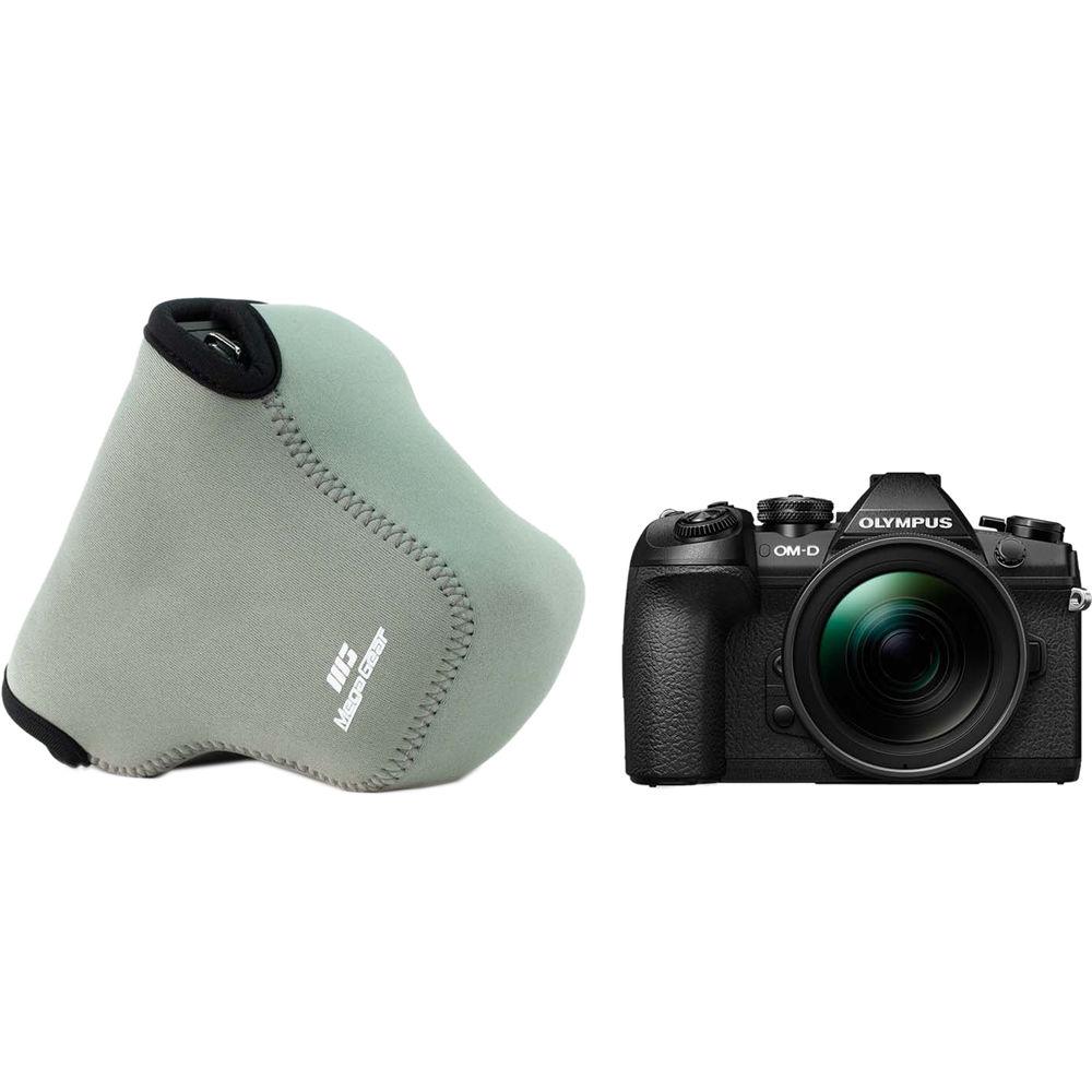 MegaGear MG1071 Ultra Light Neoprene Case with Carabiner for Olympus OM-D E-M1 Mark II with 12-40mm