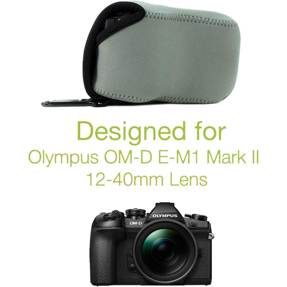 MegaGear MG1071 Ultra Light Neoprene Case with Carabiner for Olympus OM-D E-M1 Mark II with 12-40mm