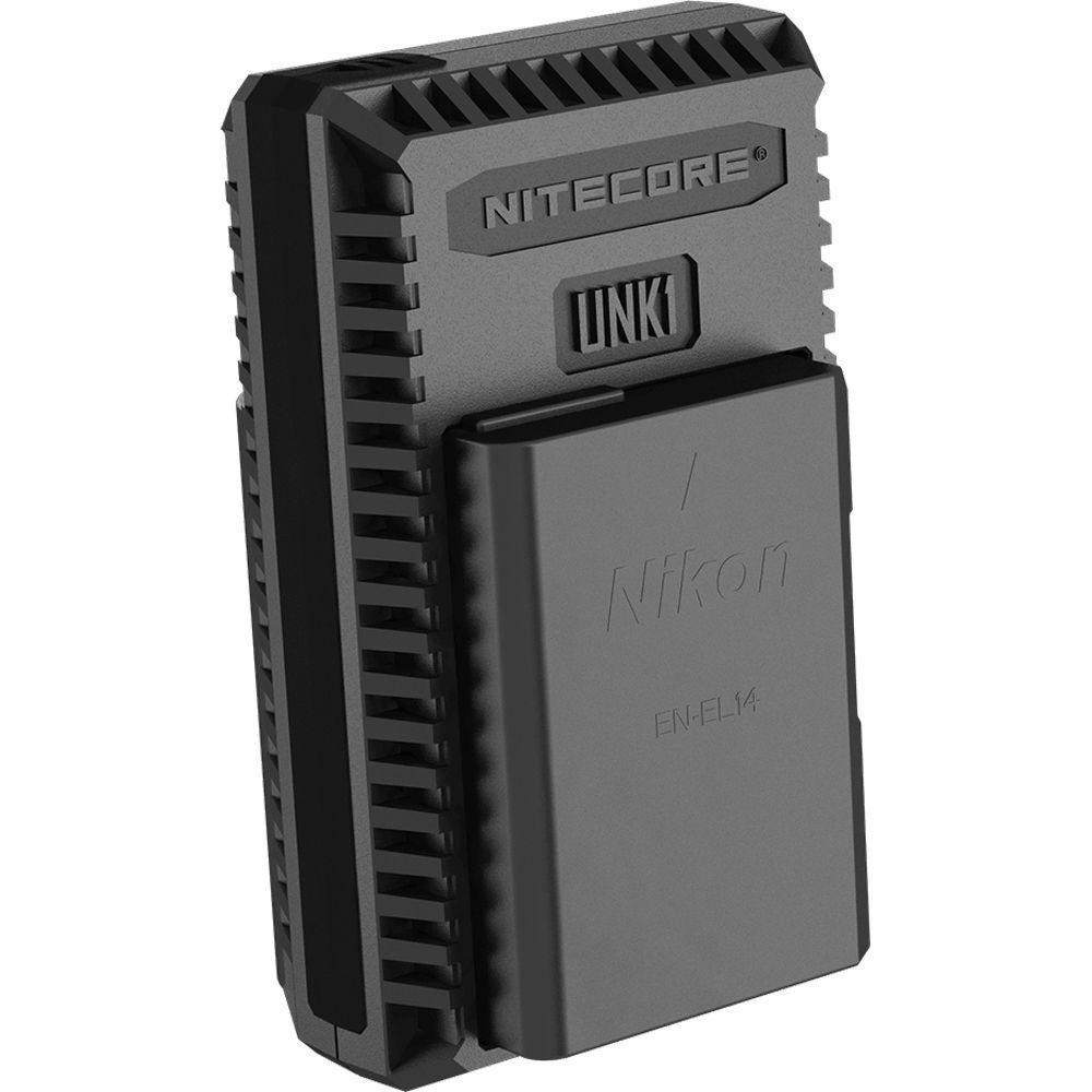 Nitecore UNK1 Dual-Slot USB Travel Charger for Nikon EN-EL14, EN-EL14a, and EN-EL15 Lithium-Ion Batteries