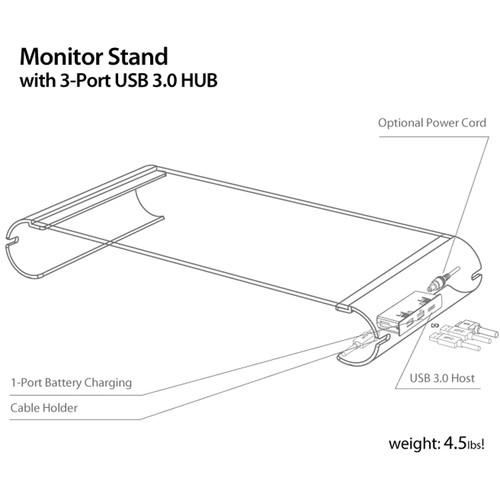j5create Aluminum & Tempered Glass Monitor Stand with USB Hub