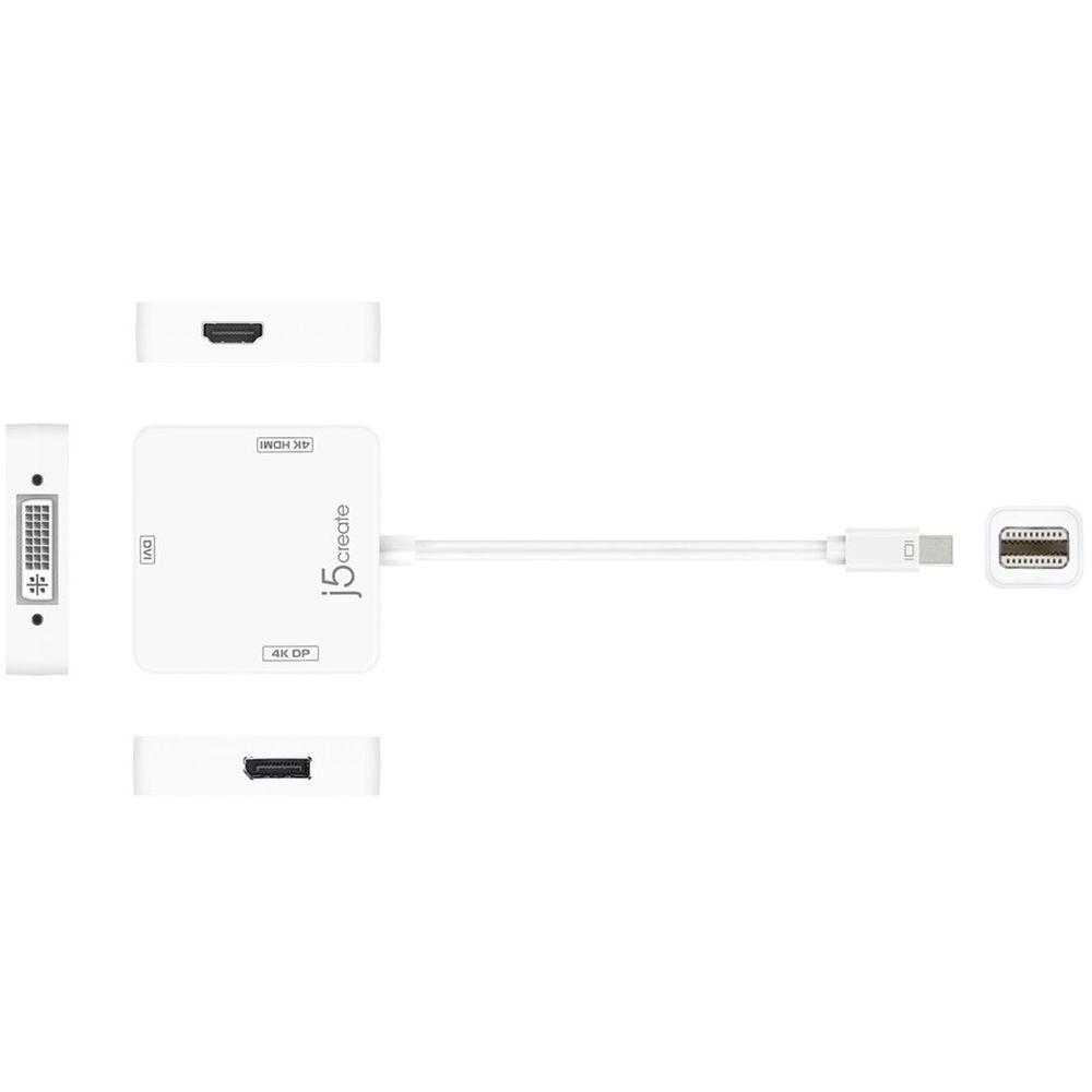 j5create Mini DisplayPort to 4K DisplayPort, HDMI & DVI-D Adapter