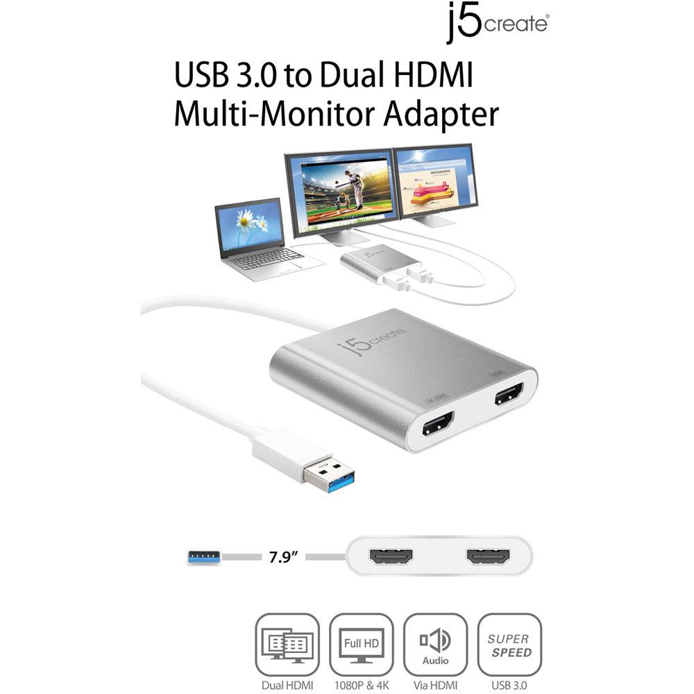 j5create USB 3.1 Gen 1 to Dual HDMI Multi-Monitor Adapter