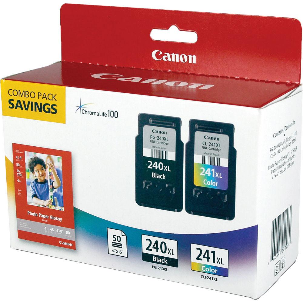 Canon PG-240XL CL-241XL Ink Cartridge Combo Pack with GP-502 Paper