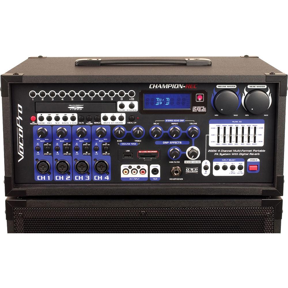 VocoPro CHAMPION-REC 3 200W 4-Channel Multi-Format Portable PA System with Digital Recorder
