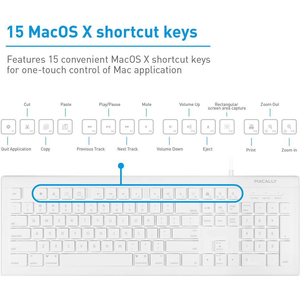 Macally 103 Key Full-Size USB Keyboard With Shortcut Keys for Mac