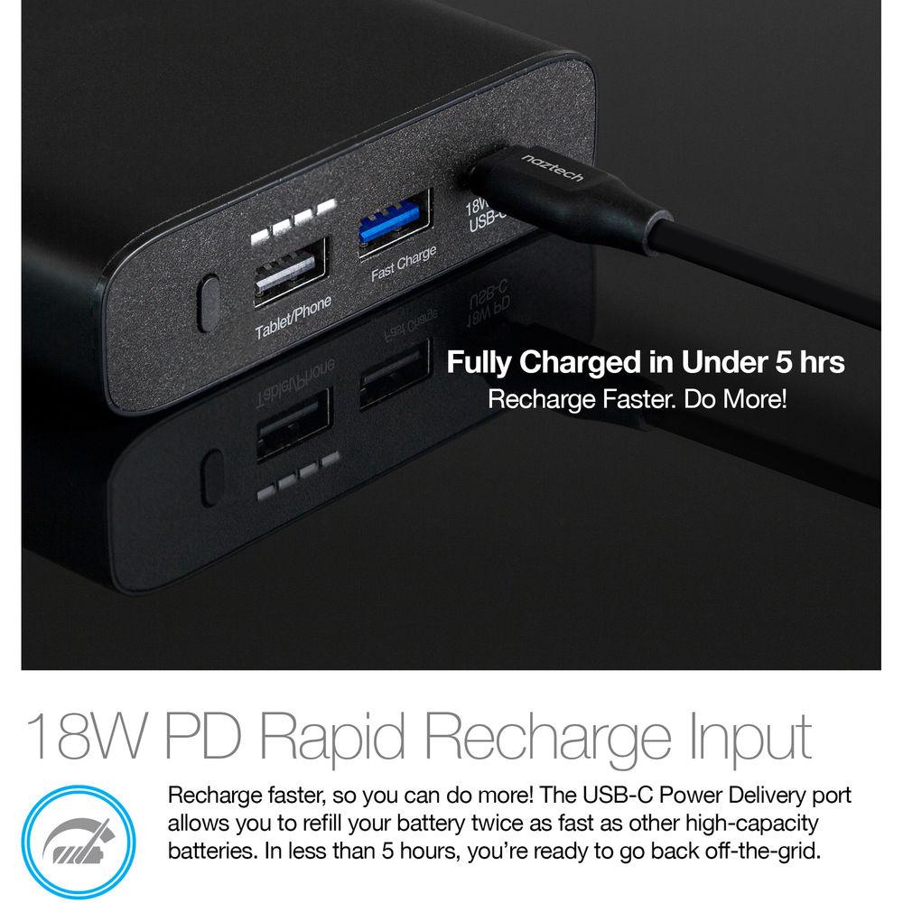 Naztech 18W 13,400mAh USB Type-C PD Portable Battery with QC 3.0 Fast Charge