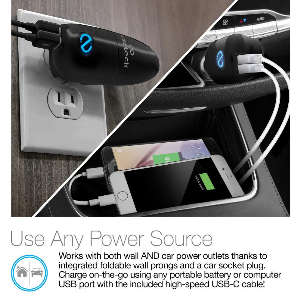 Naztech N321 All-In-One Dual USB Charger with Lighted USB Type-C Flat Cable