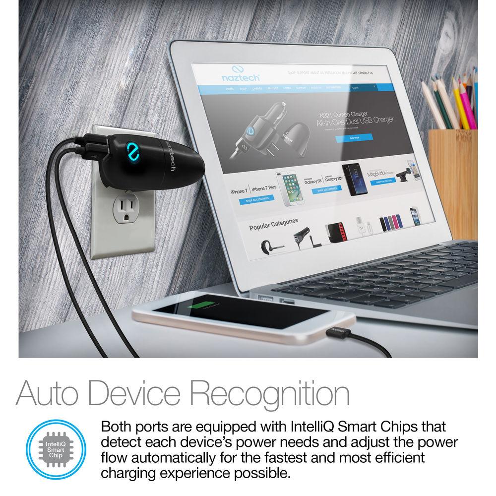 Naztech N321 All-In-One Dual USB Charger with Lighted USB Type-C Flat Cable