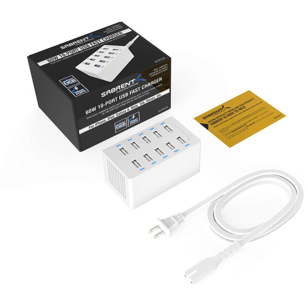 Sabrent 10-Port USB Charging Station 12A 60W