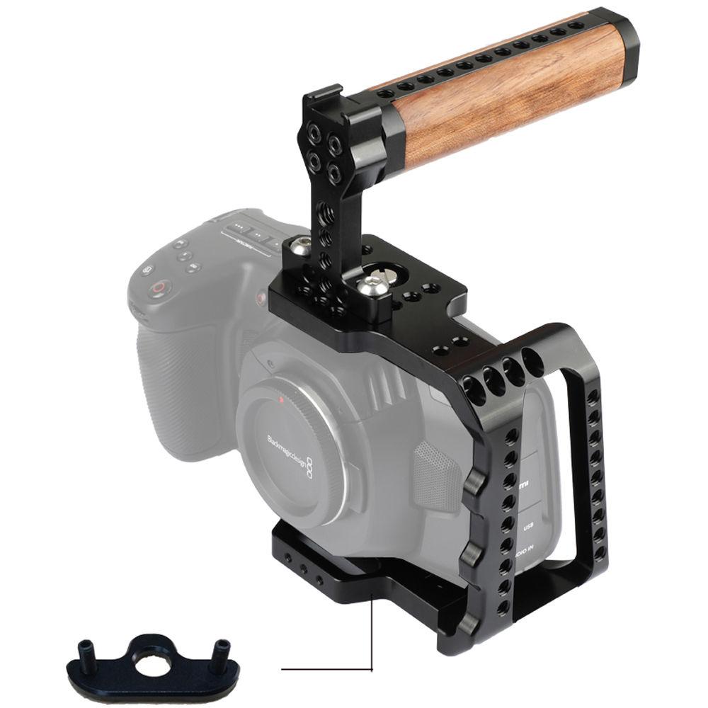 CAMVATE Half Cage With Wood Top Handle For Blackmagic Pocket Cinema Camera 4K