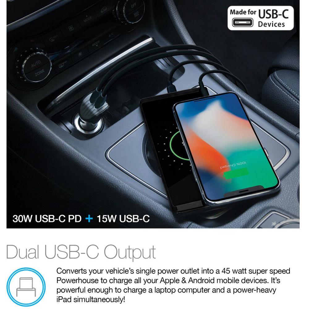 Naztech 30W Dual Port USB Type-C PD Car Charger