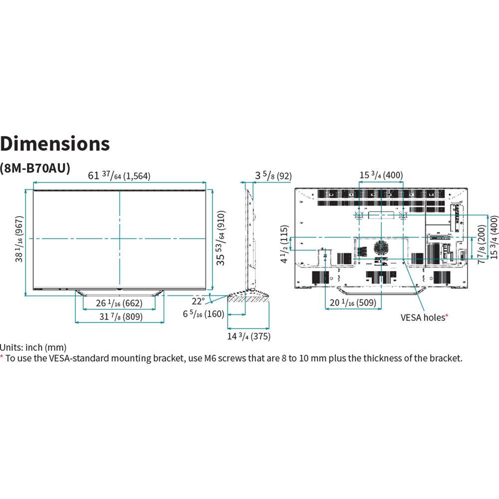 Sharp 70" Class Commercial LCD Display UHD with 400 CD M2 Brightness and 3000:1 Contrast Ratio