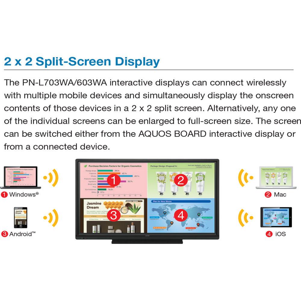 Sharp PN-L703WA Aquos Board Premium Collaboration Bundle Includes SF-650 Peerless Wall Mount