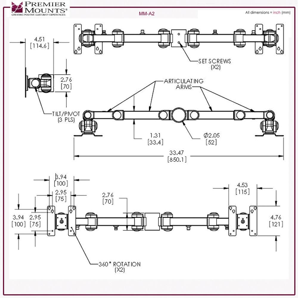 Premier Mounts MM-AC152 Dual Display Articulating Arm on 15" Pole