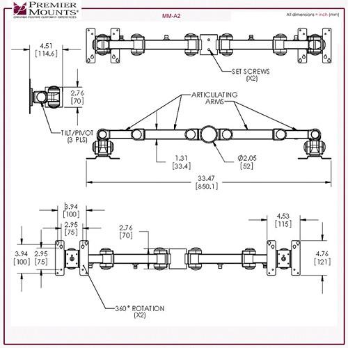 Premier Mounts MM-AC426 3 Dual Display Articulating Arms on 42" Pole
