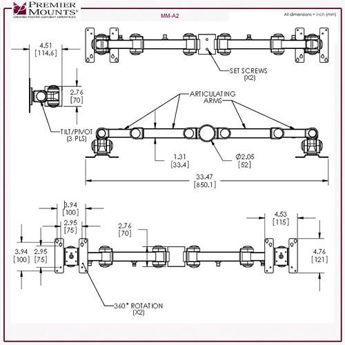 Premier Mounts MM-AH152 Dual Display Arm on 15" Pole with Grommet Base