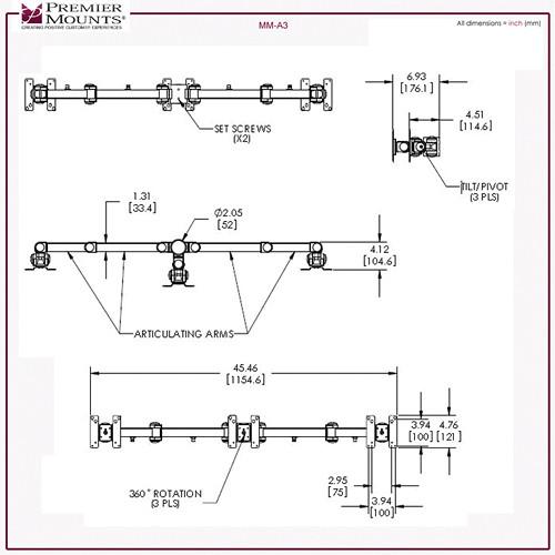 Premier Mounts MM-AH429 3 Triple Display Arms on 42" Pole with Grommet Base