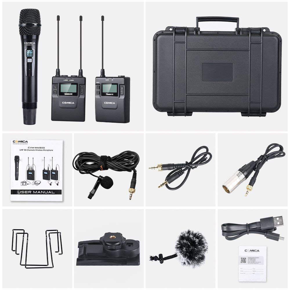Comica Audio CVM-WM300B Camera-Mountable Dual-Transmitter UHF Wireless System with Lavalier and Handheld Mics