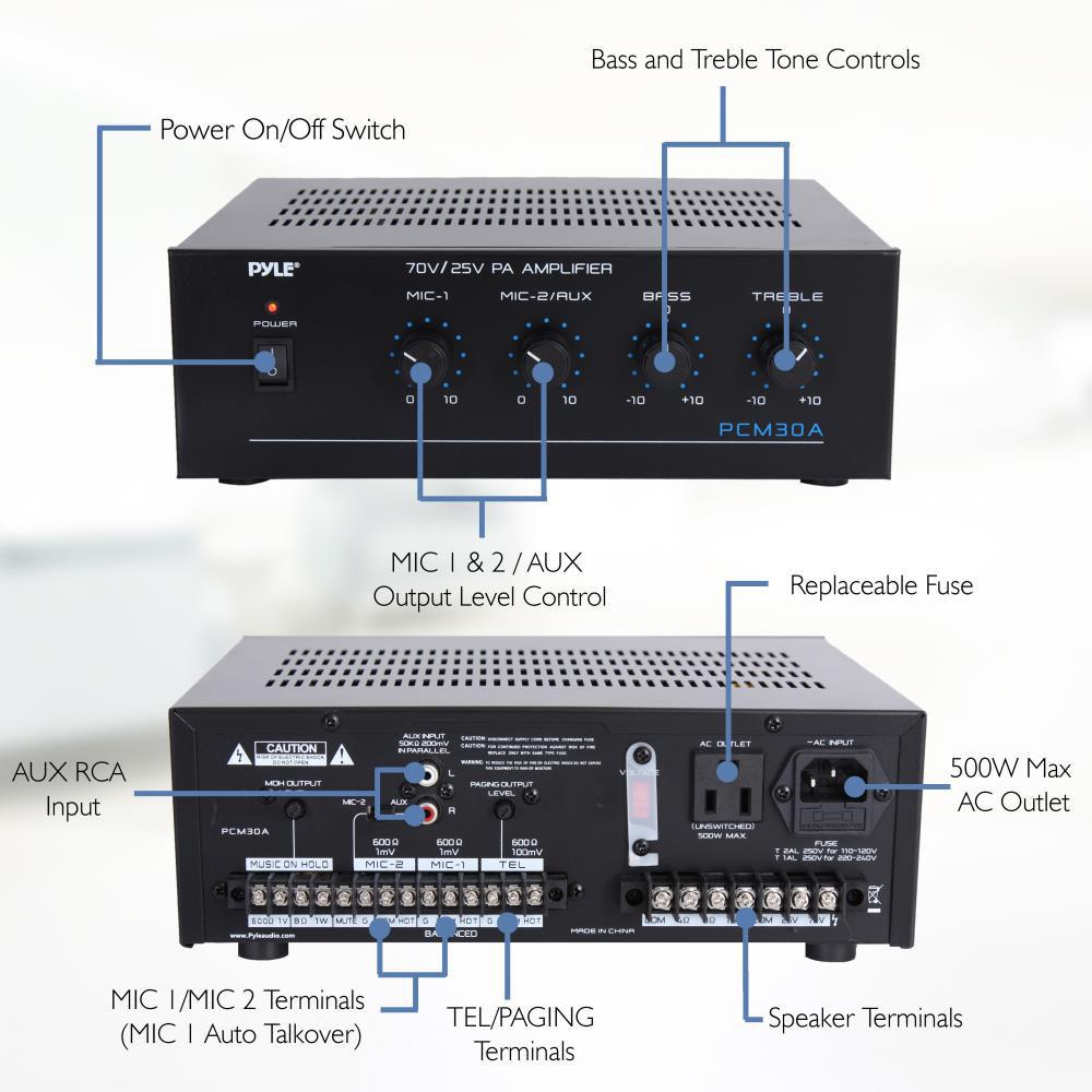 Pyle Home PCM30A 60W Power Amplifier with 25V 70V Output